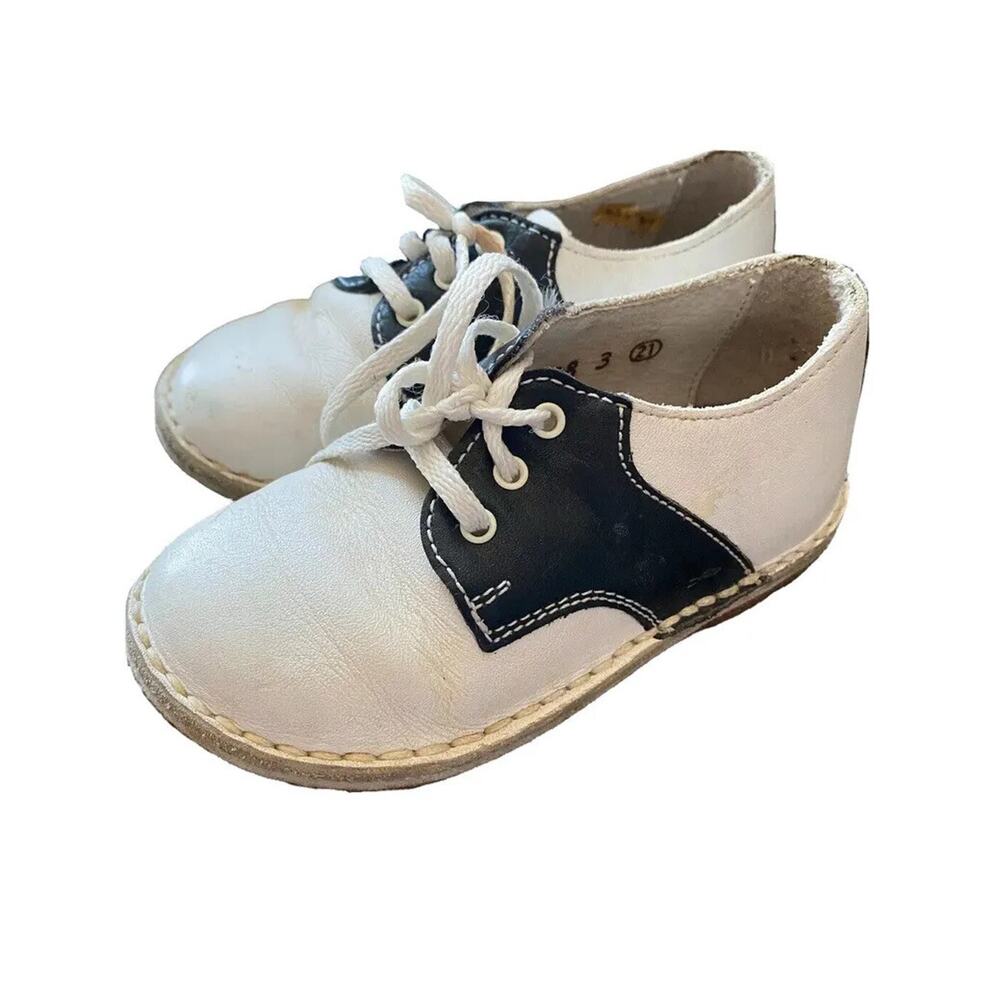 Vtg Babybotte Saddle Shoes Baby Toddler 3 White Black Oxford Leather Box